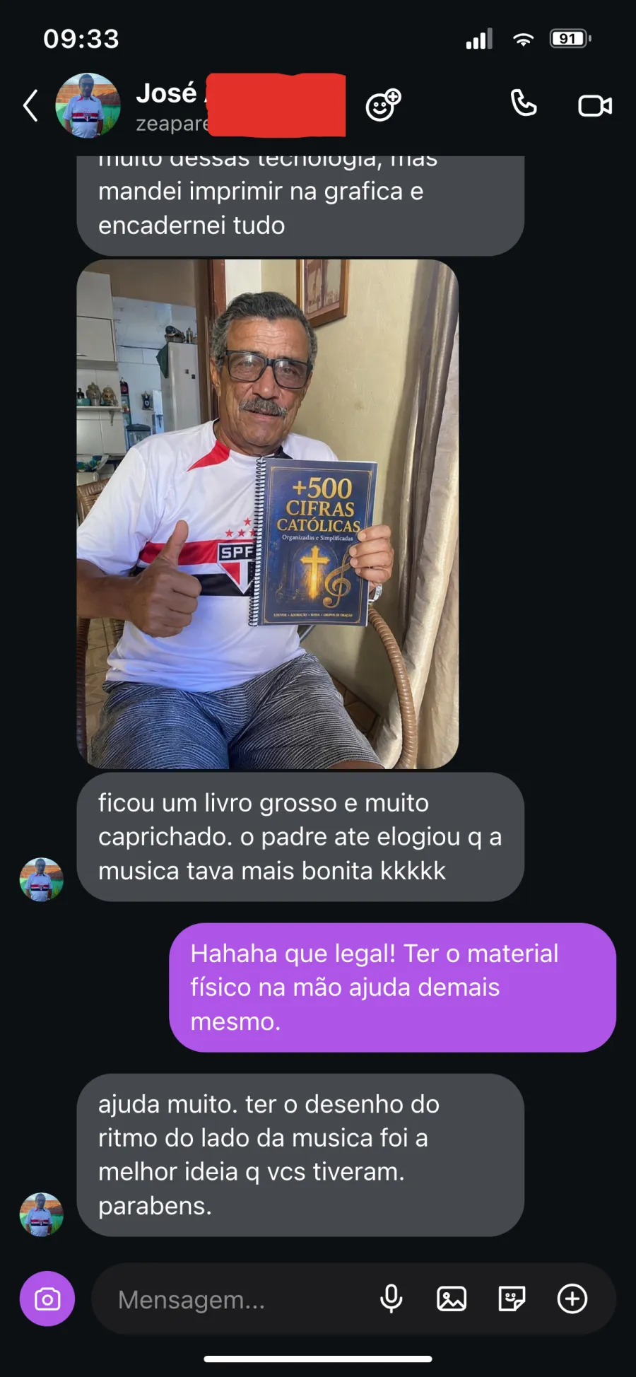 Depoimento de cliente no Instagram