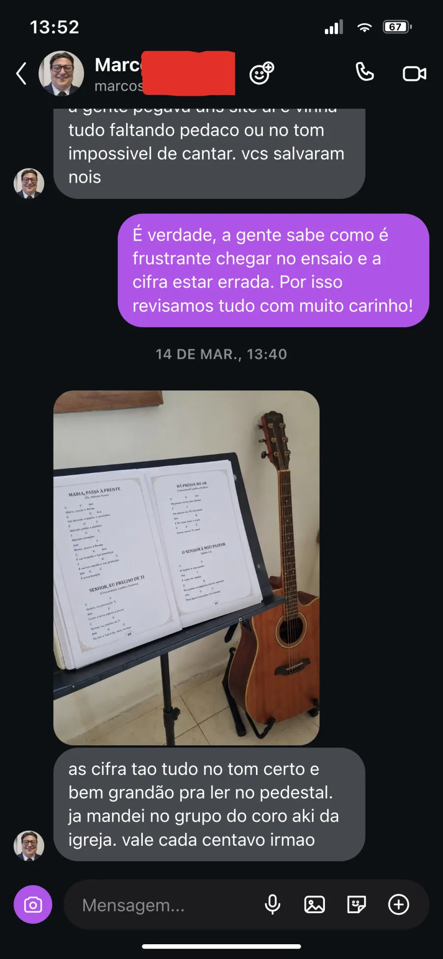Depoimento de cliente no Instagram