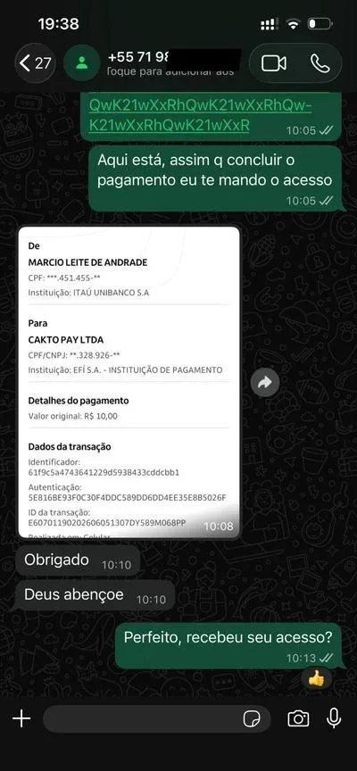 Print de cliente — compra confirmada