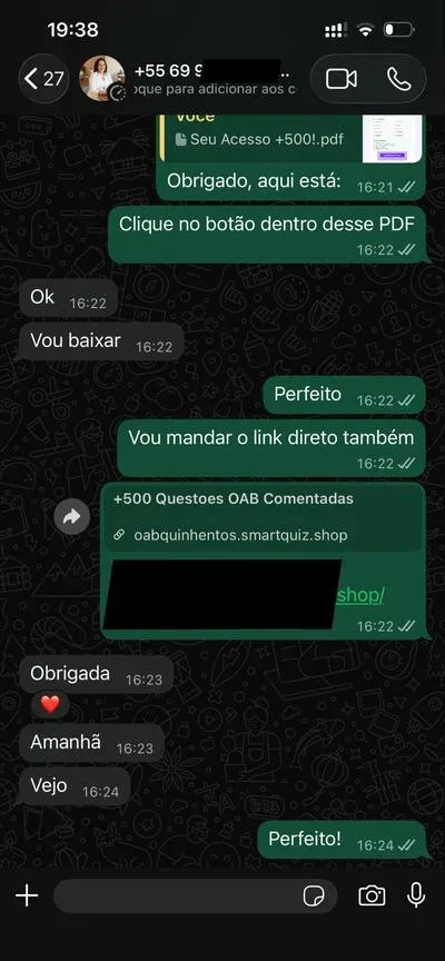 Print de cliente — acesso recebido
